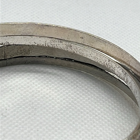 Sliver Tone Mixed Thickness Bangle Bracelets Textured - Picture 6 of 8